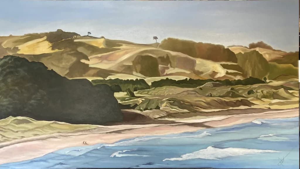 Serenity by the Shore: A Tranquil Landscape of Beach and Hills