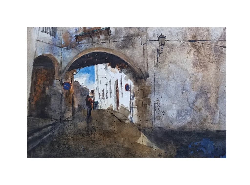 Whispers of Light: A Serene Passageway in Watercolor Elegance