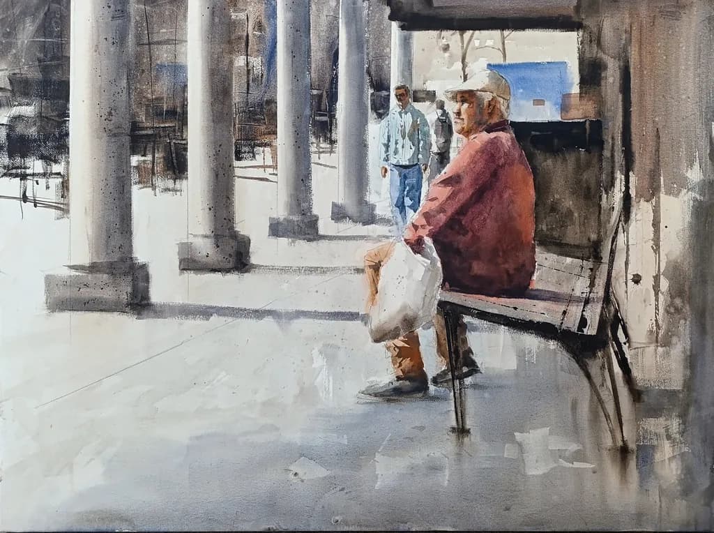 Urban Solitude: A Moment of Reflection Amidst the Columns