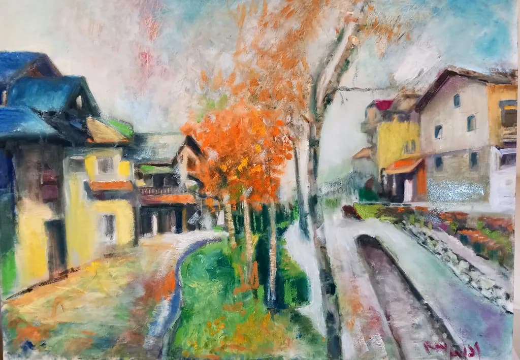 Autumn Serenity: A Vibrant Landscape of Homes and Nature's Palette