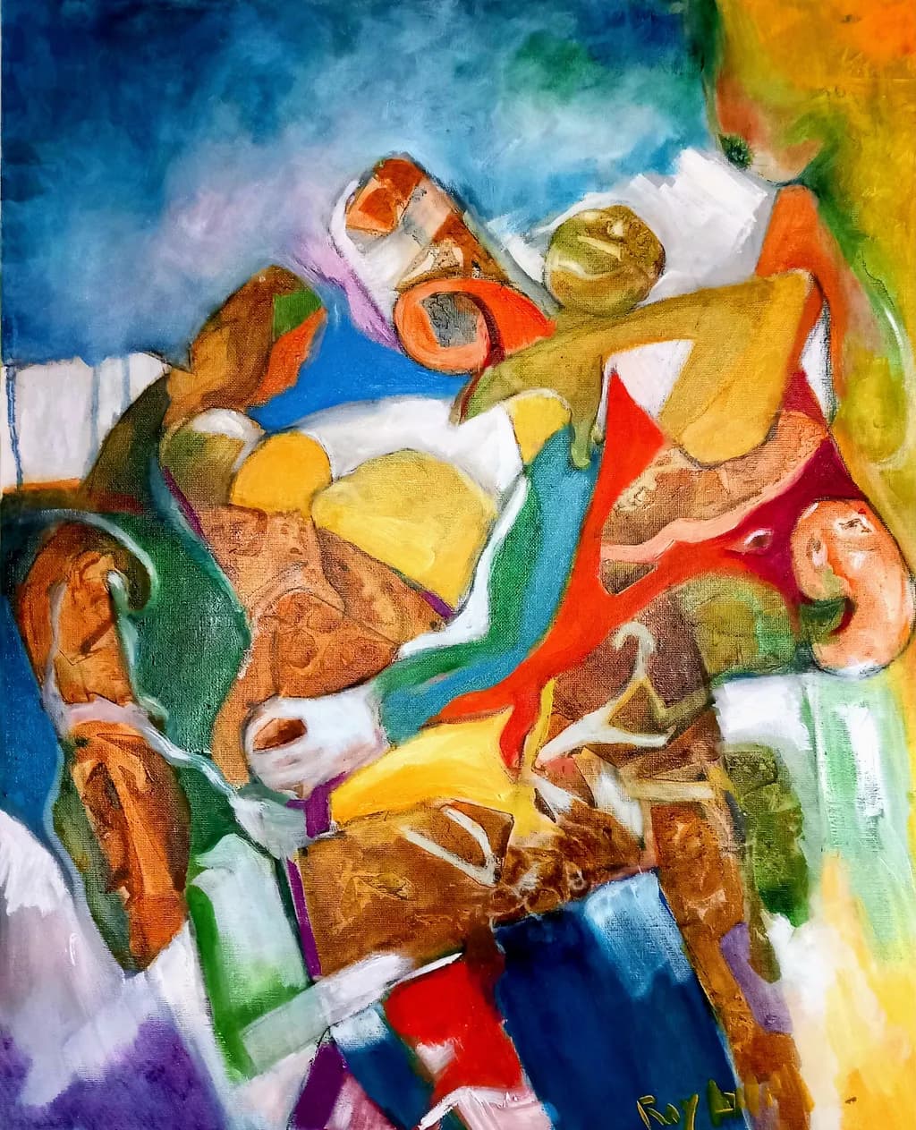 Vibrant Embrace: A Dance of Color and Emotion in Abstract Form