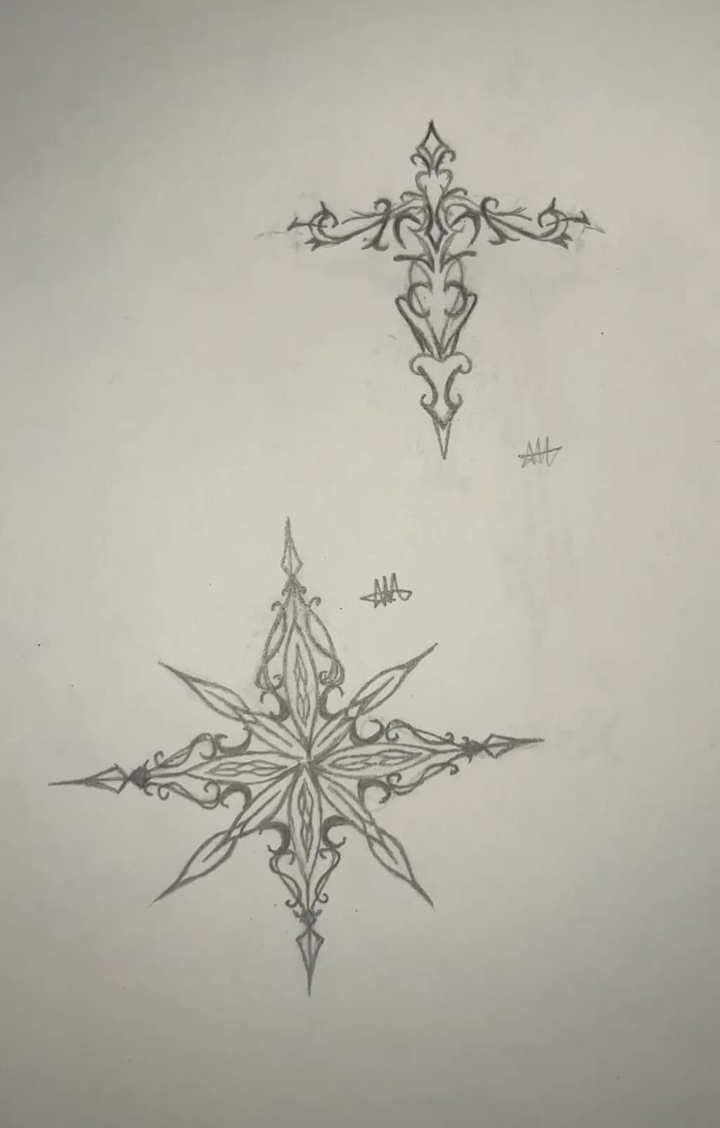 Ornate Geometric Cross and Star Sketch: A Decorative Design Exploration