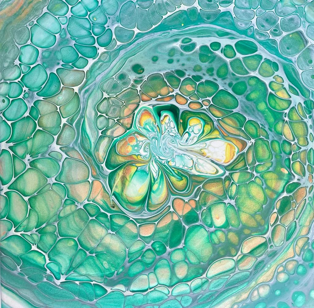 Whispers of Green: An Abstract Fluid Dance of Texture and Swirl
