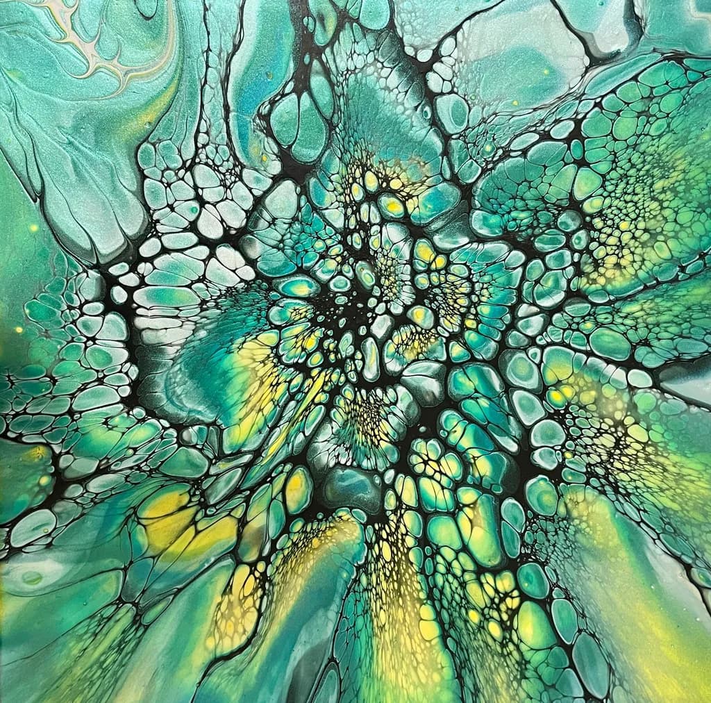 Emerald Dreams: A Fluid Dance of Teal and Gold in Abstract Artistry