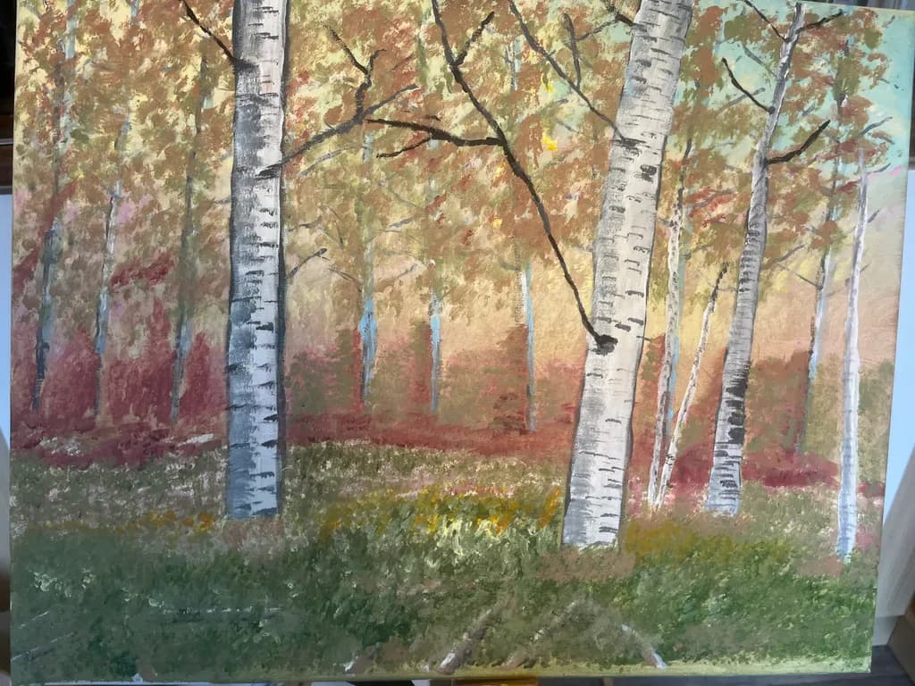 Whispers of Autumn: A Serene Birch Grove in Golden Hues