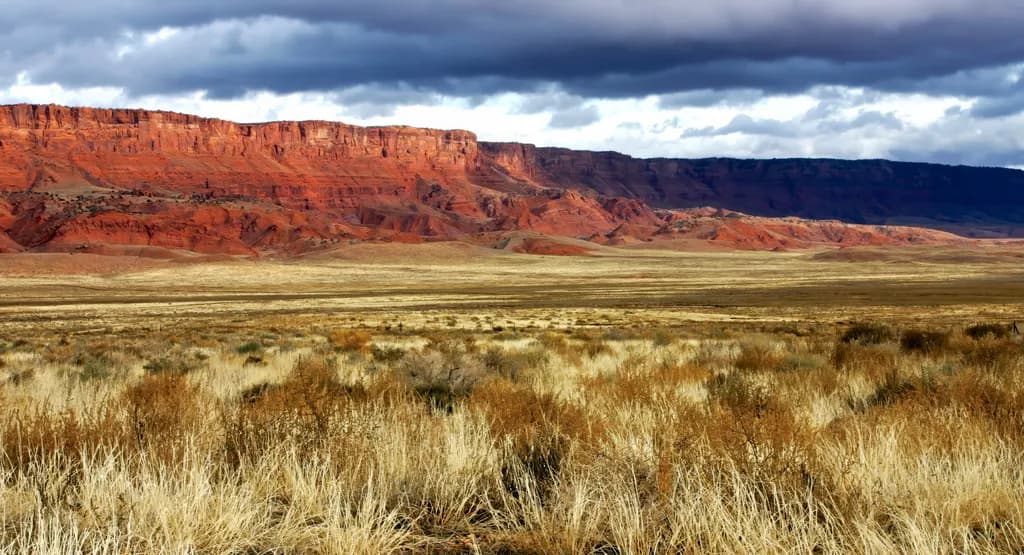 Desert Symphony: The Majestic Red Cliffs Under a Dramatic Sky