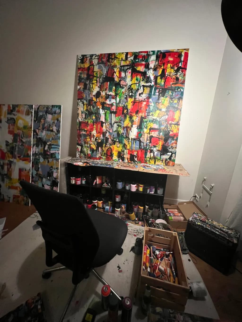 Vibrant Chaos: An Abstract Journey Through Colorful Creativity in the Studio