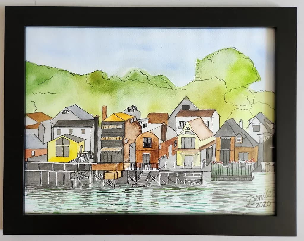 Whispers of the River: A Watercolor Journey Through Charming Architecture