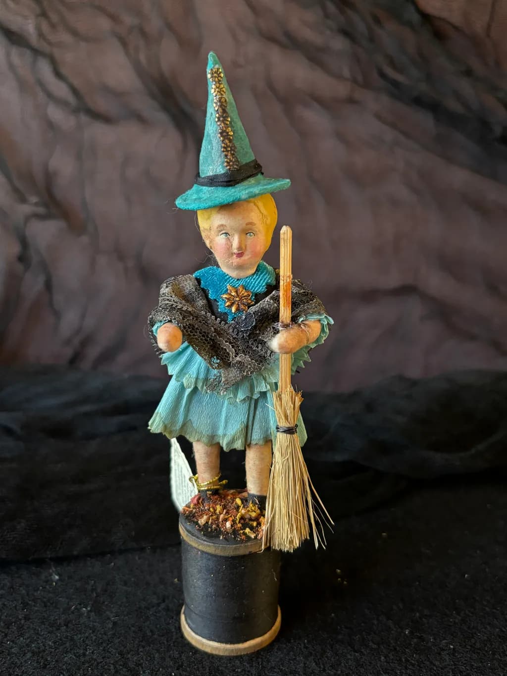 Whimsical Vintage Witch Doll: Handcrafted Decorative Charm for Enchanting Spaces