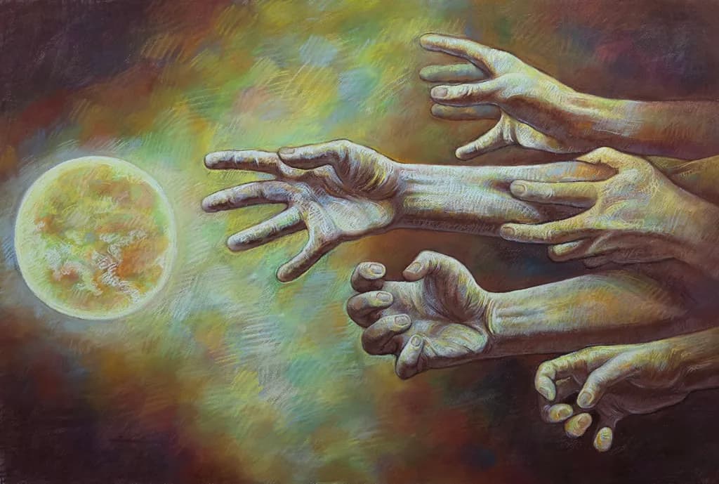Reaching for the Moon: A Colorful Expression of Hands in Motion