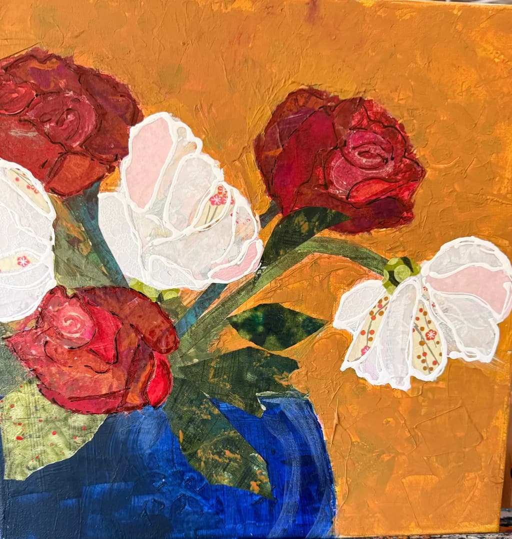Roses in Blue Vase