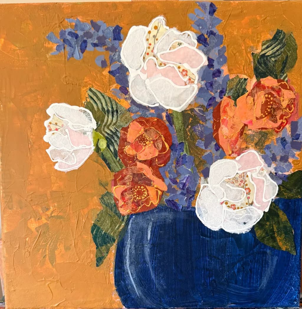 Ochre Bouquet in Blue Vase