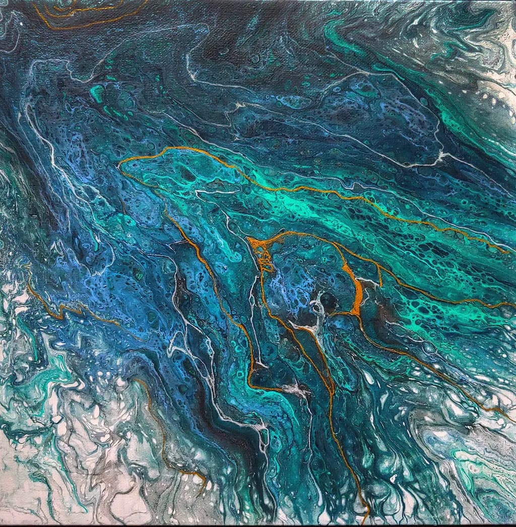 Oceanic Whispers: A Dance of Teal and Blue in Abstract Fluidity