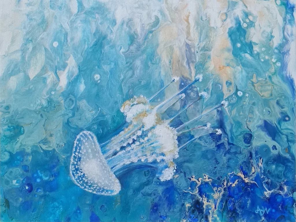 Ethereal Dance of the Jellyfish: A Serene Oceanic Abstract in Blue Tones