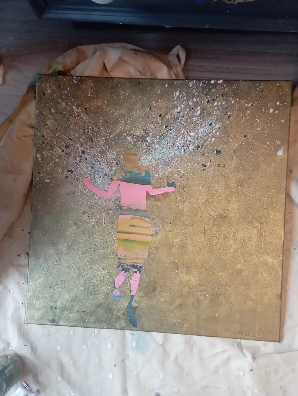 Ethereal Embrace: A Dance of Color and Light on Gold Canvas