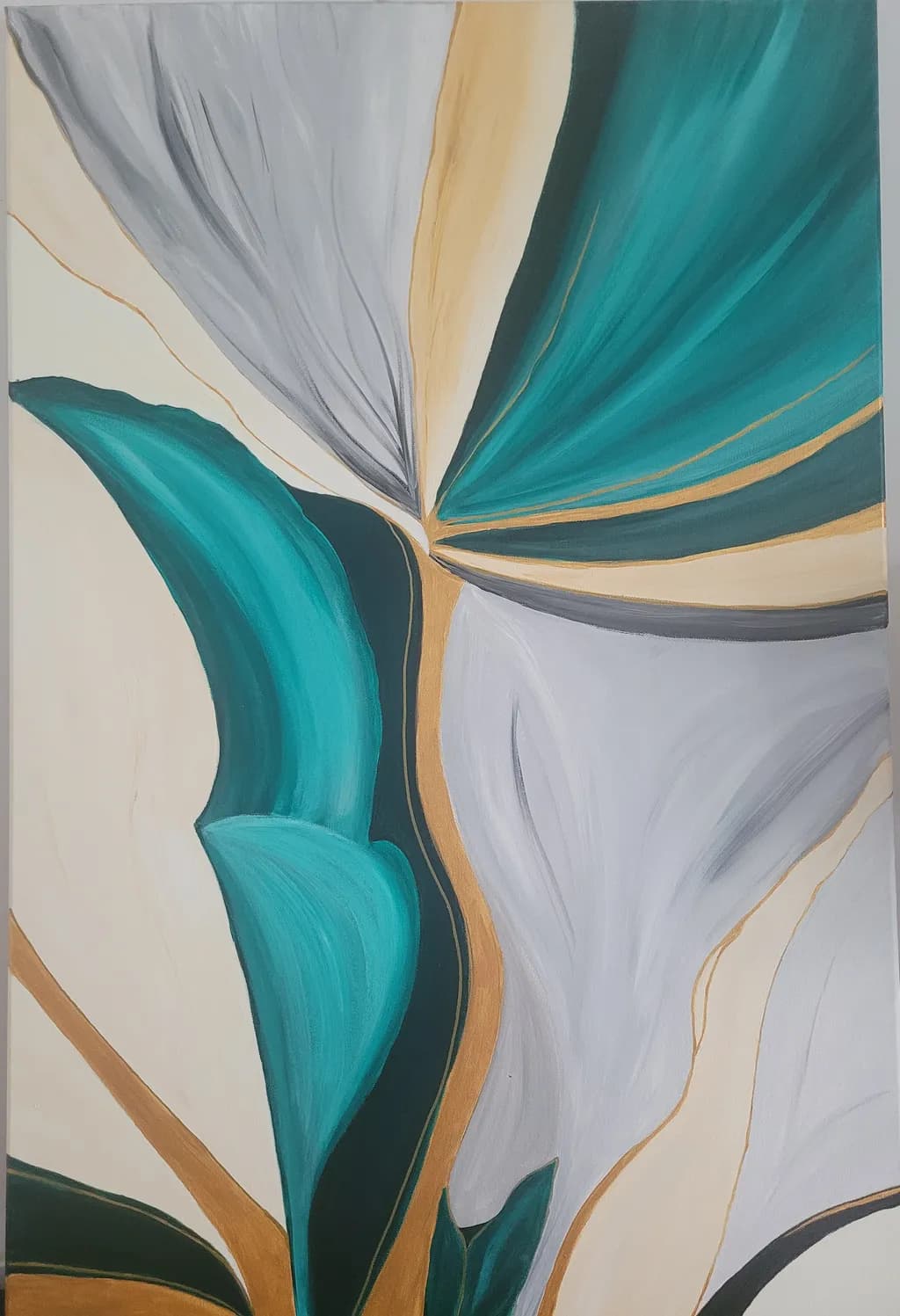 Whispers of Nature: A Dance of Teal and Gold in Abstract Elegance