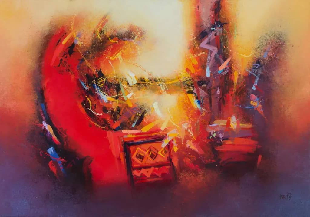 Vibrant Whirlwind: An Abstract Dance of Color and Texture
