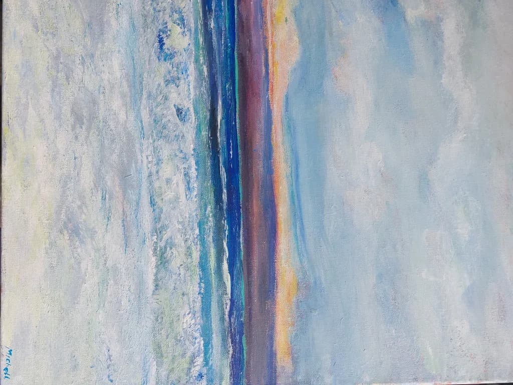 Whispers of the Ocean: A Serene Horizon in Soft Blues and Warm Hues
