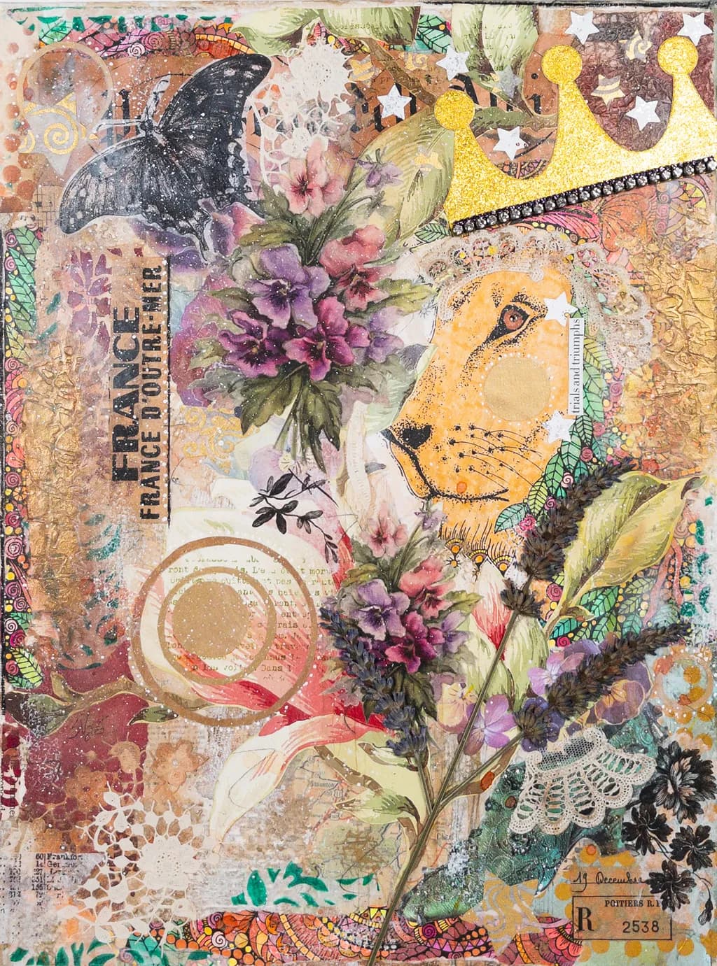 Whimsical Harmony: A Vibrant Fusion of Nature and Royalty in Mixed Media Art