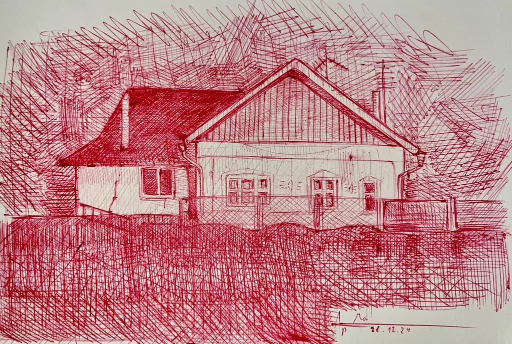 Whispers of Home: A Red Sketch of Architectural Serenity