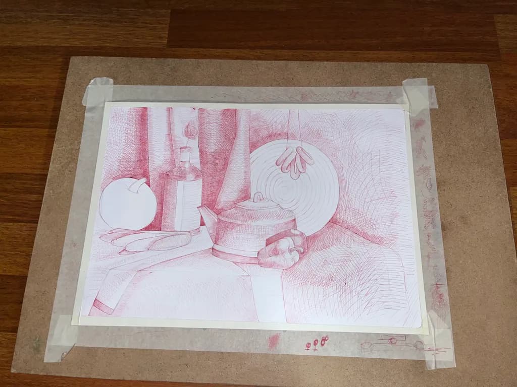 Whispers of Red: A Still Life Exploration in Line and Form