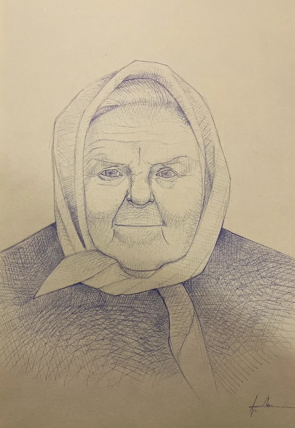 Elderly Wisdom: A Traditional Portrait Sketch Capturing Timeless Expression