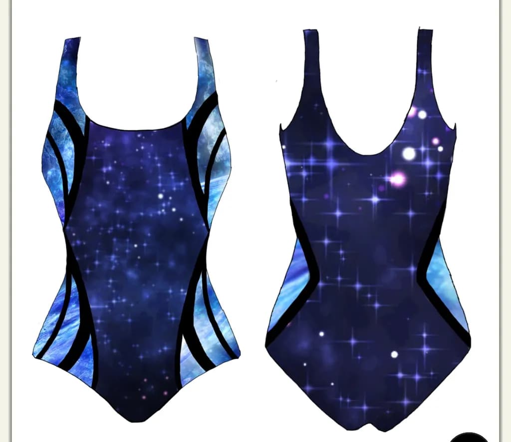 Celestial Waves: Stylish Galaxy-Inspired Swimsuit Design in Blue and Black