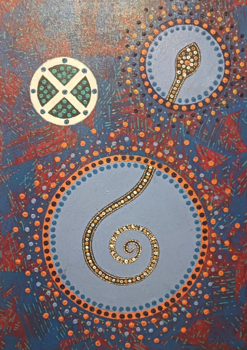 Cosmic Whirl: A Dance of Spirals and Circles in Vibrant Harmony