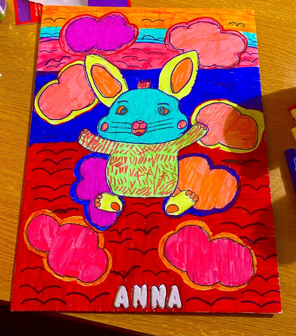 Whimsical Bunny in a Colorful Dreamscape: A Playful Exploration of Imagination and Joy