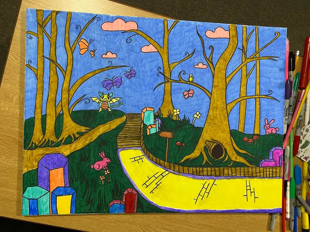 Whimsical Woodland Adventure: A Colorful Journey Through Enchanted Trees and Playful Creatures