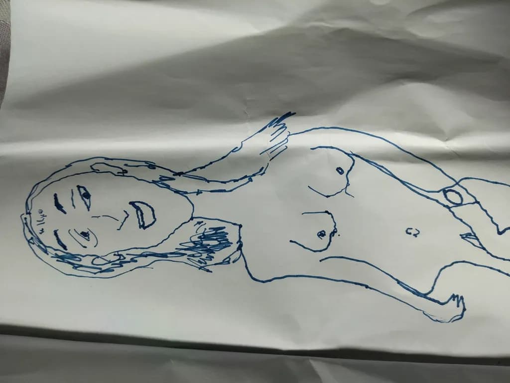 Whispers of Vulnerability: A Blue Line Portrait of Feminine Expression
