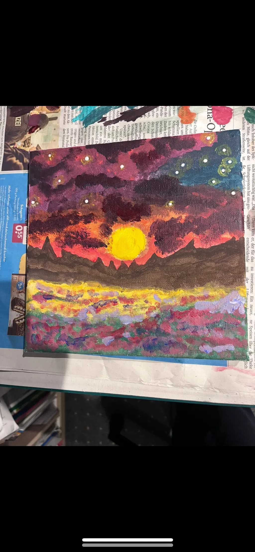 Vibrant Sunset Over a Dreamy Landscape: A Colorful Evening Sky in Abstract Harmony
