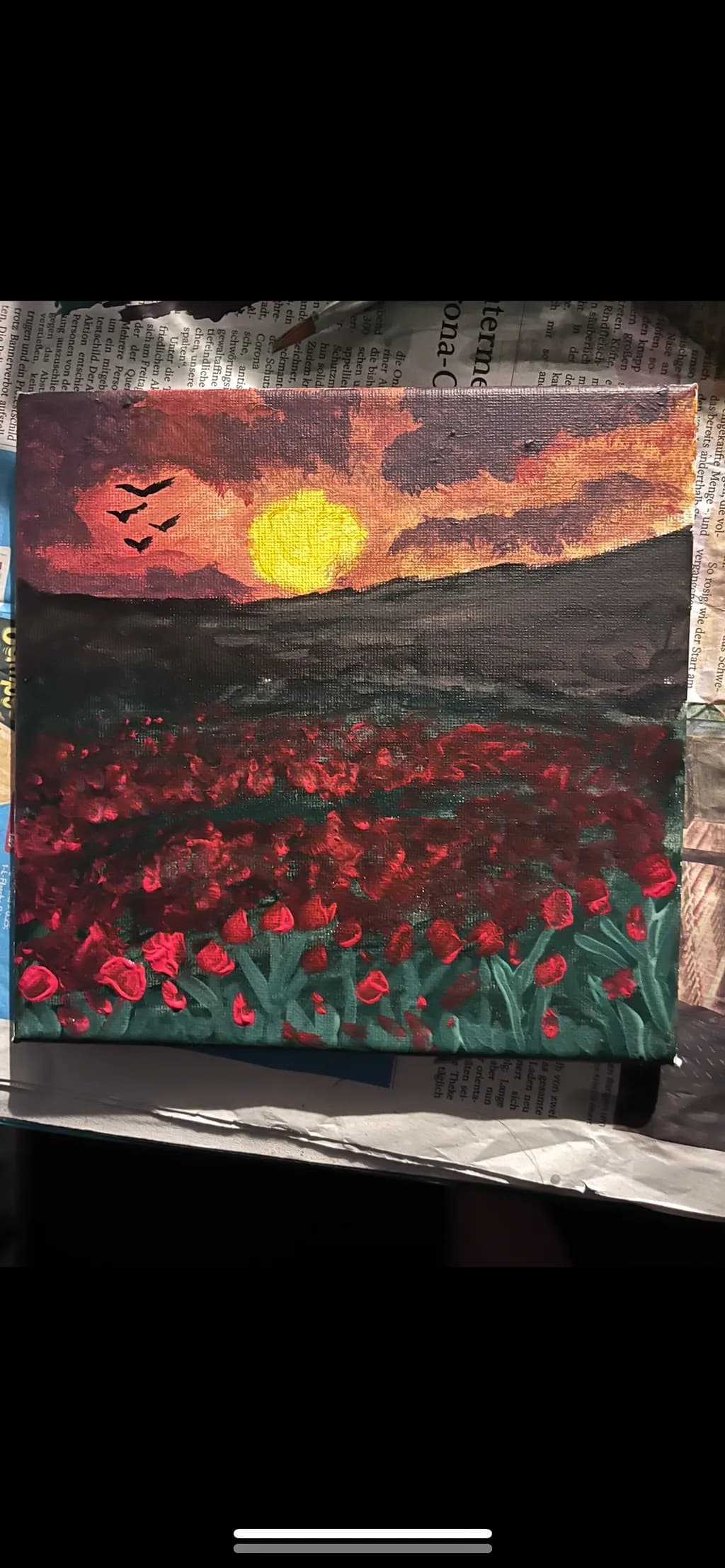 Sunset Serenade: A Vibrant Field of Red Tulips Under a Golden Sky