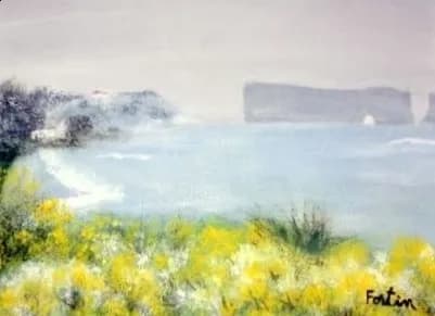 Serene Coastal Blossoms: A Tranquil Landscape of Water and Flowers