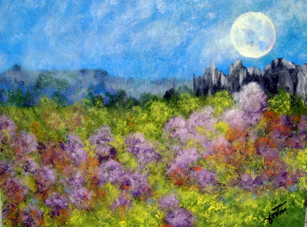 Whispers of the Moonlit Meadow: A Vibrant Floral Landscape