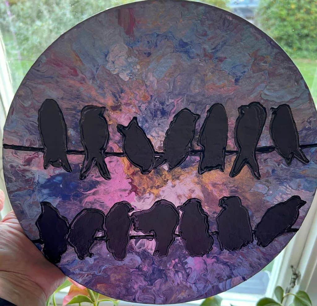 Whispers of Color: Silhouetted Birds on a Cosmic Canvas