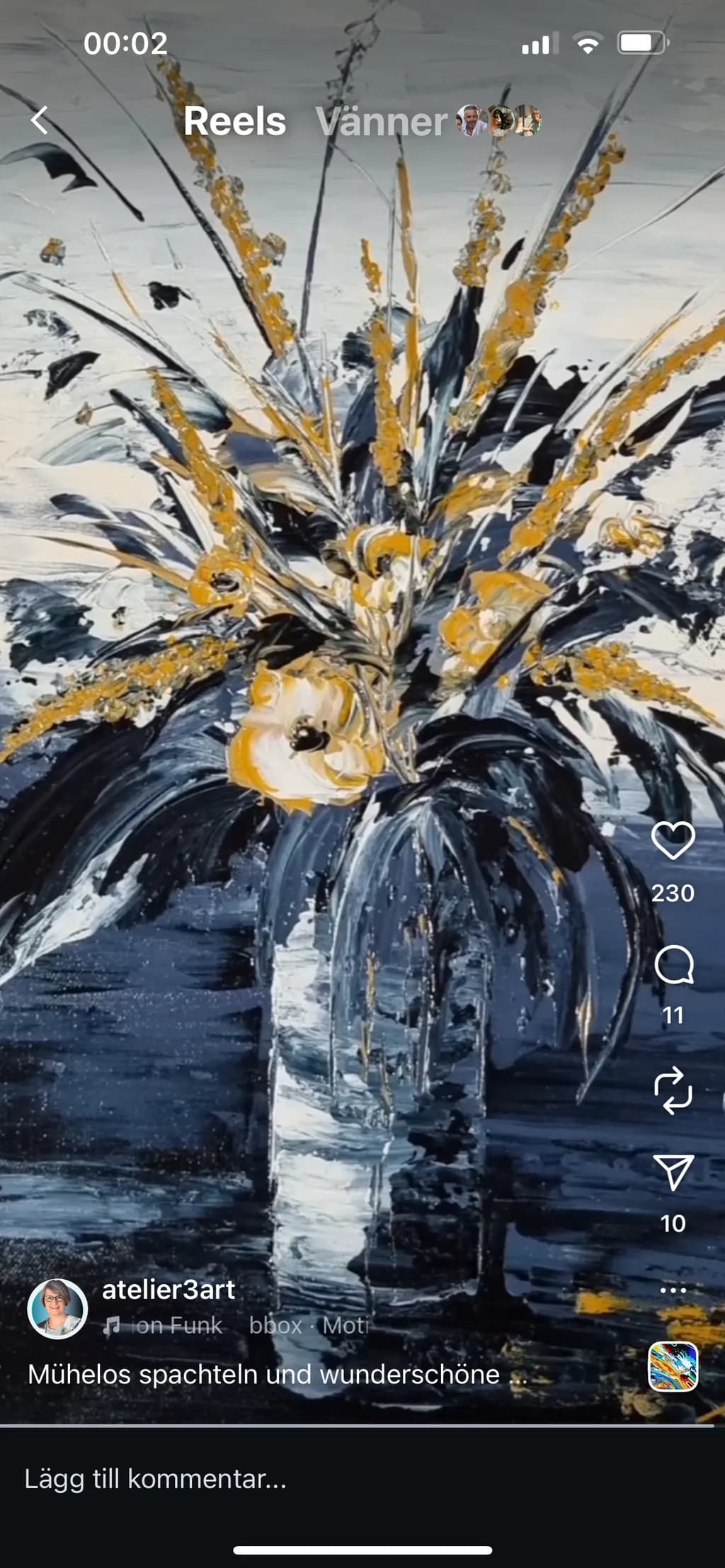 Golden Blossoms in Midnight Hues: A Textured Floral Journey