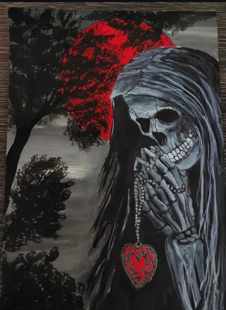 Whispers of the Heart: A Skeleton's Lament Under the Blood Moon