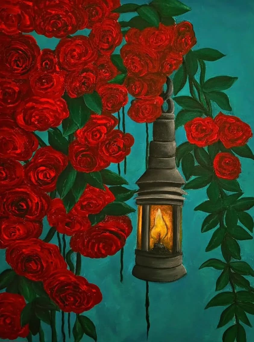 Whispers of Flame: A Dance of Roses and Light
