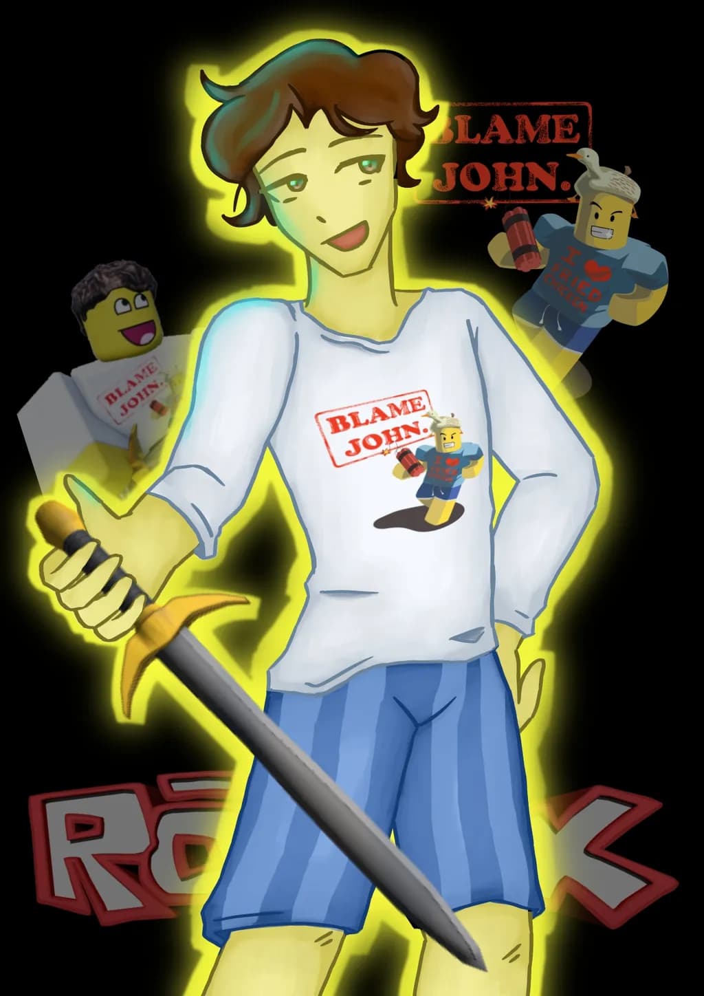 Blame John: A Humorous Roblox Adventure with Sword-Wielding Cartoon Characters