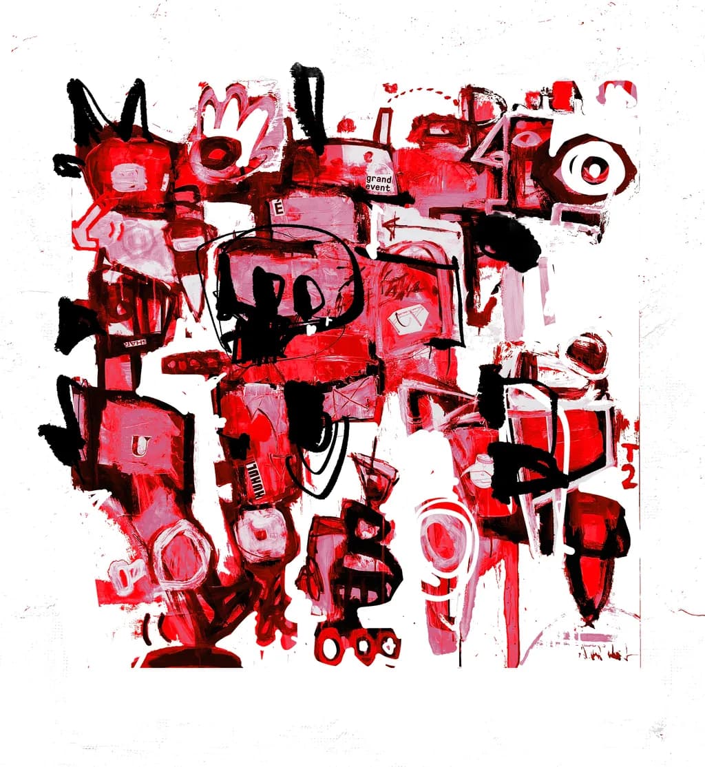 Chaotic Symphony in Red: An Abstract Exploration of Geometric Expressionism