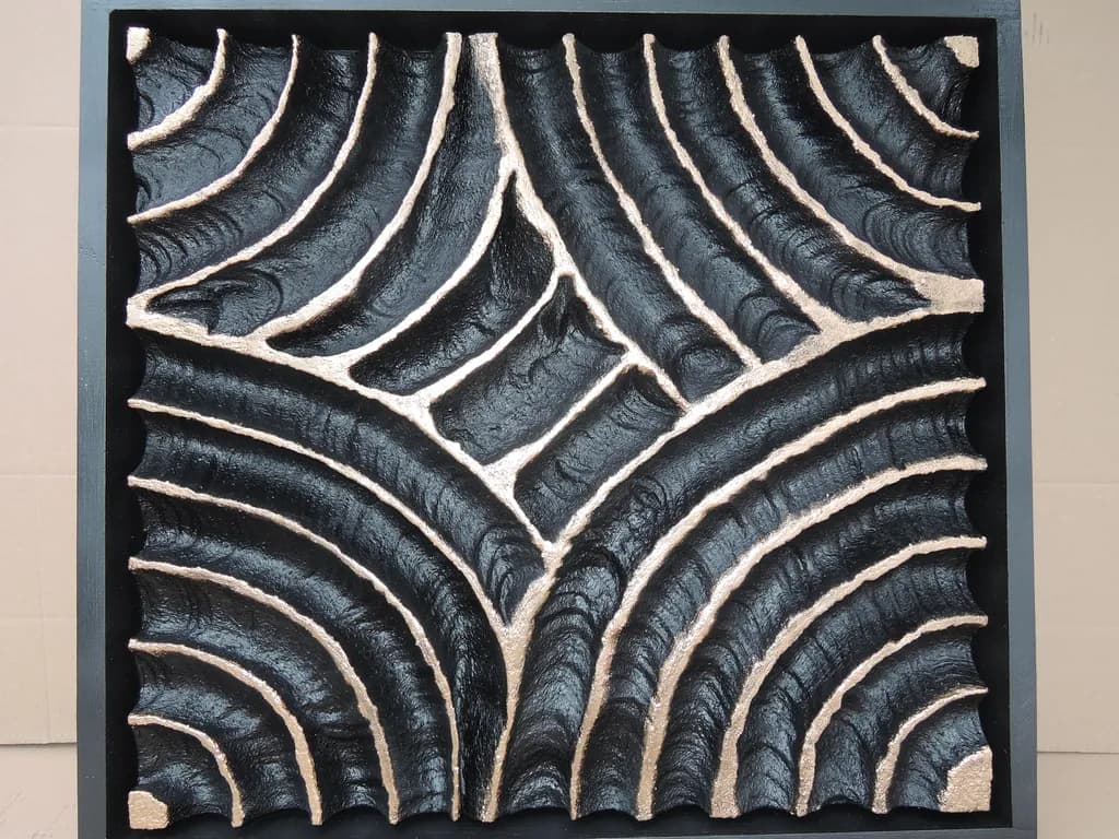 Textured Harmony: A Black and Gold Abstract Wall Art Piece Celebrating Nature's Patterns