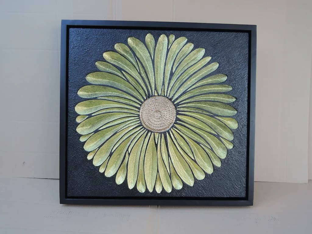 Golden Blossom: A Textured Floral Delight in Black Frame