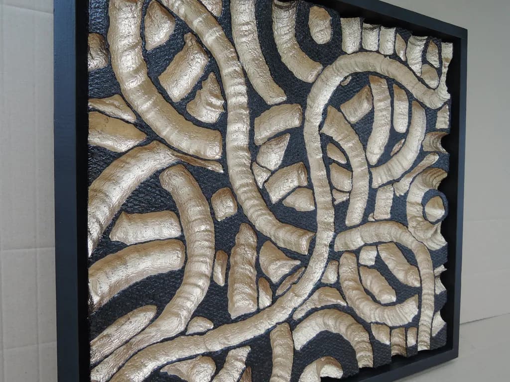 Golden Threads: An Abstract Exploration of Texture and Form in Metallic Relief Art