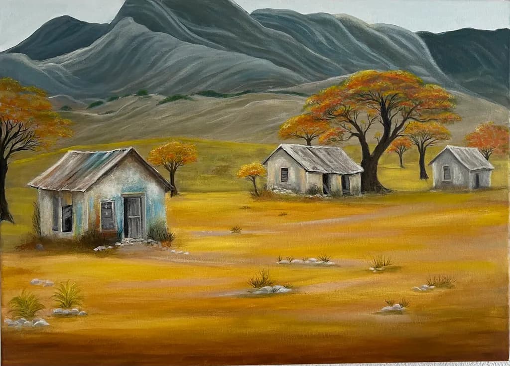 Whispers of Autumn: A Serene Landscape of Abandoned Homesteads and Majestic Mountains
