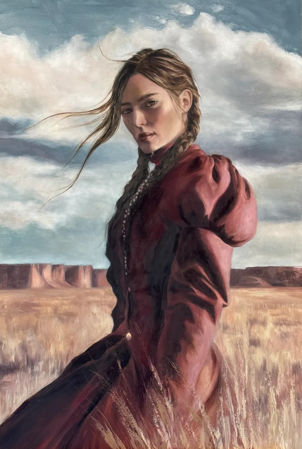Whispers of the Western Wind: A Portrait of Strength and Serenity in a Dramatic Landscape