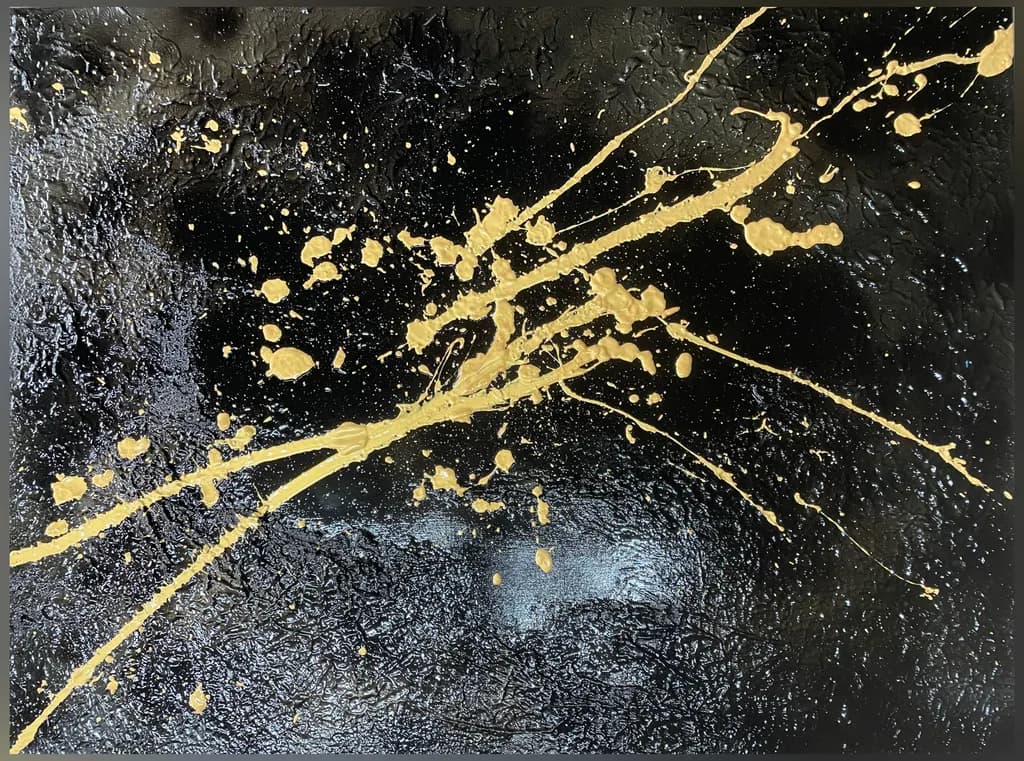 Golden Whispers on a Black Canvas: An Abstract Expression of Texture and Emotion