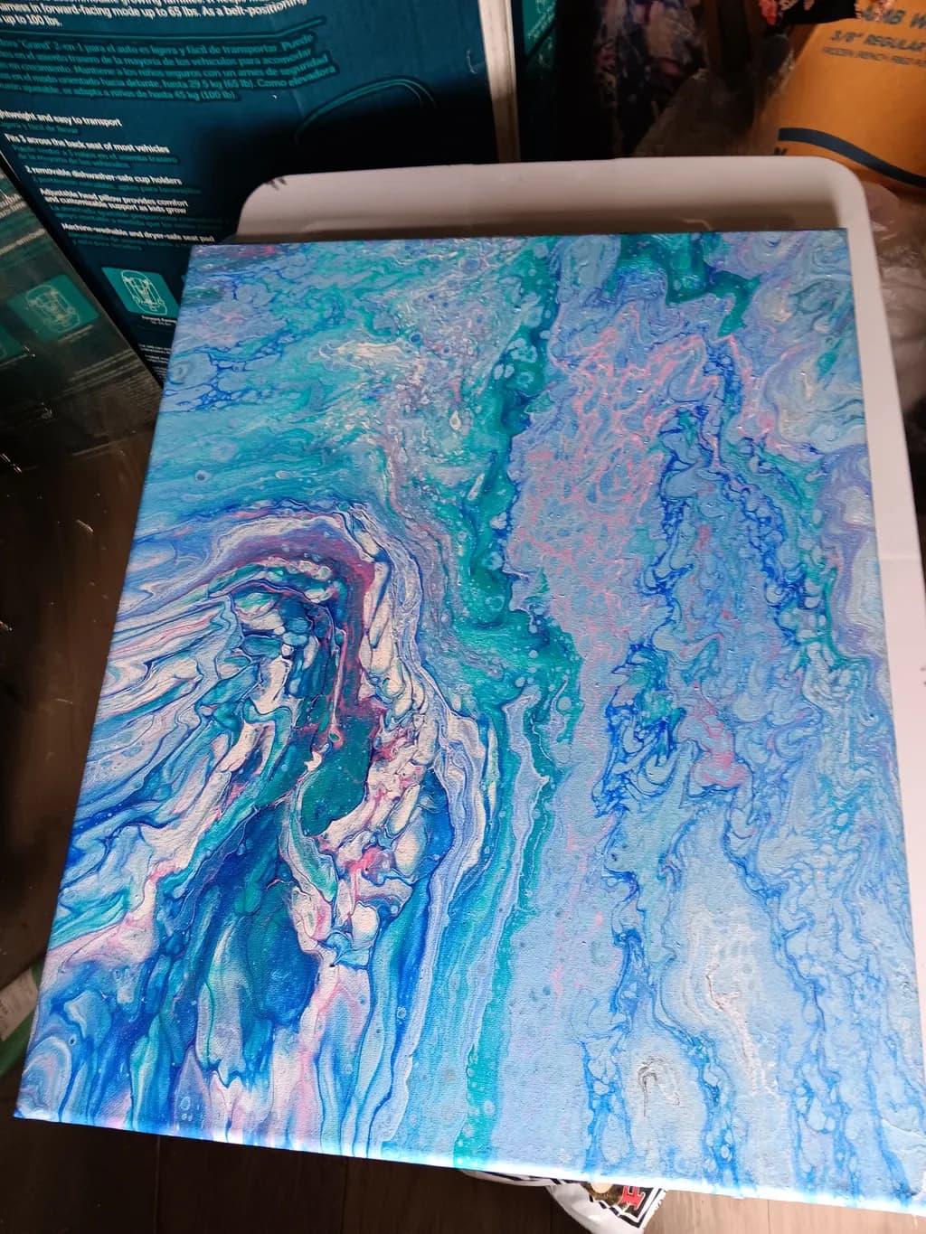 Oceanic Whispers: A Fluid Dance of Blues and Pinks in Abstract Art
