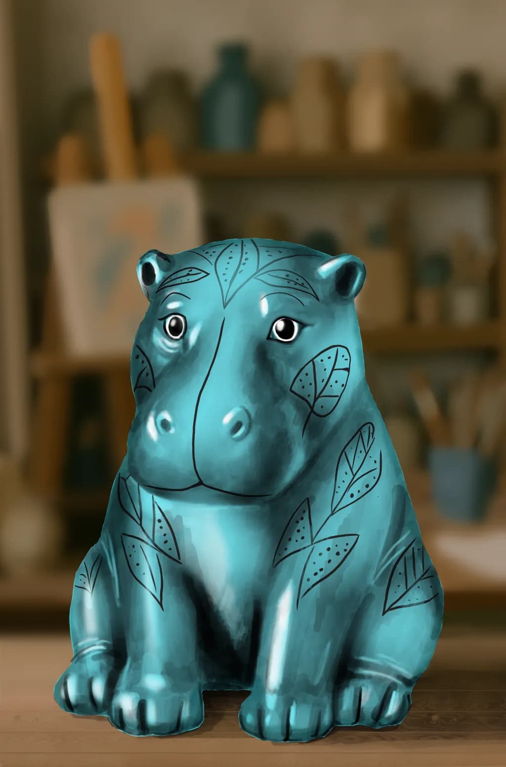 Whimsical Aqua Hippo: A Playful Fusion of Nature and Artistry