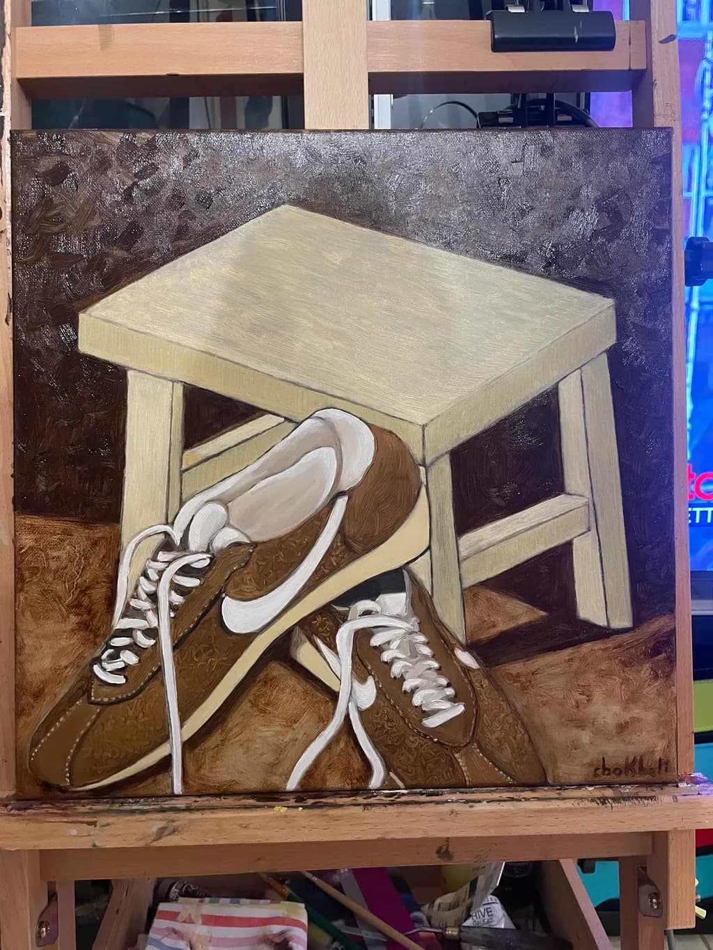 Brown Sneakers and Stool